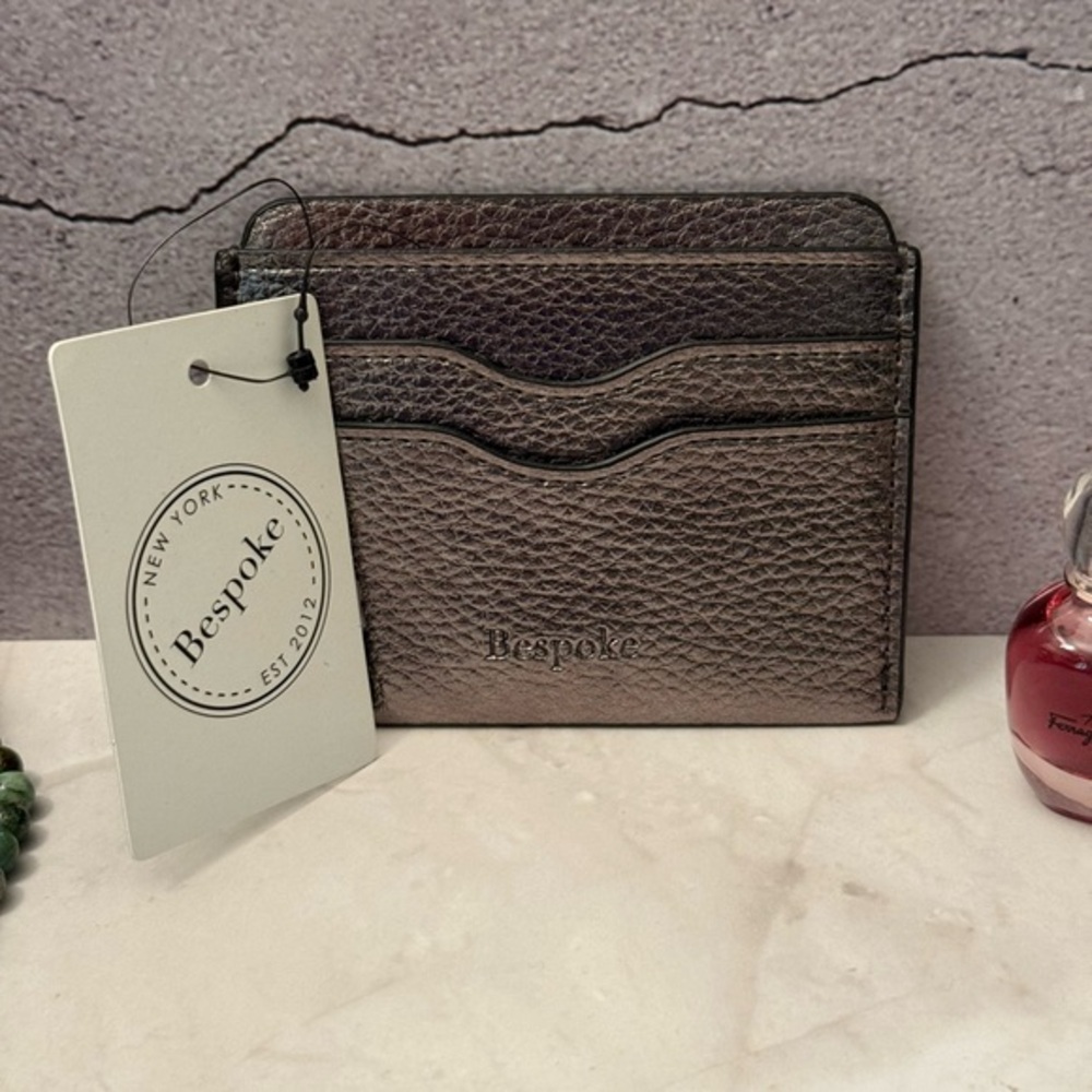 Bespoke Pebbled Leather Metallic Gunmetal Card Holder